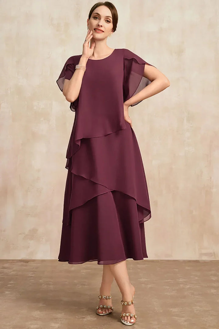 Henrietta | Tiered Chiffon Midi Dress with Sleeves