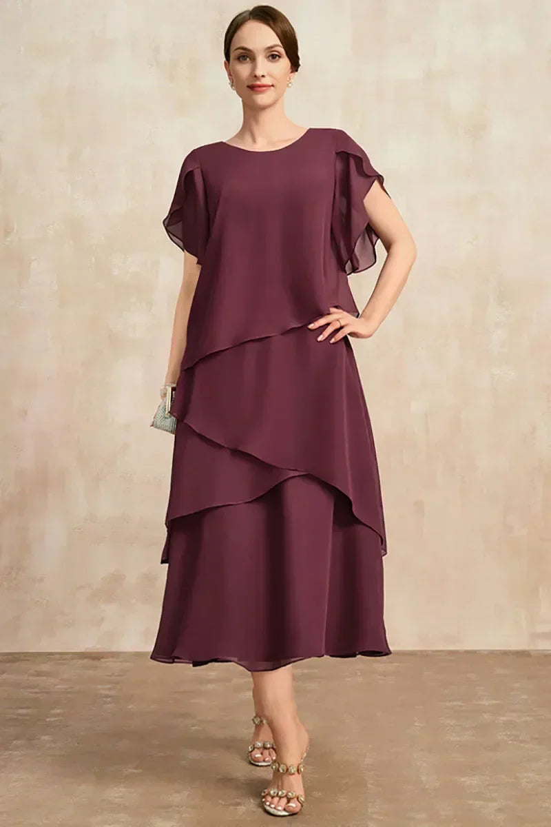 Henrietta | Tiered Chiffon Midi Dress with Sleeves