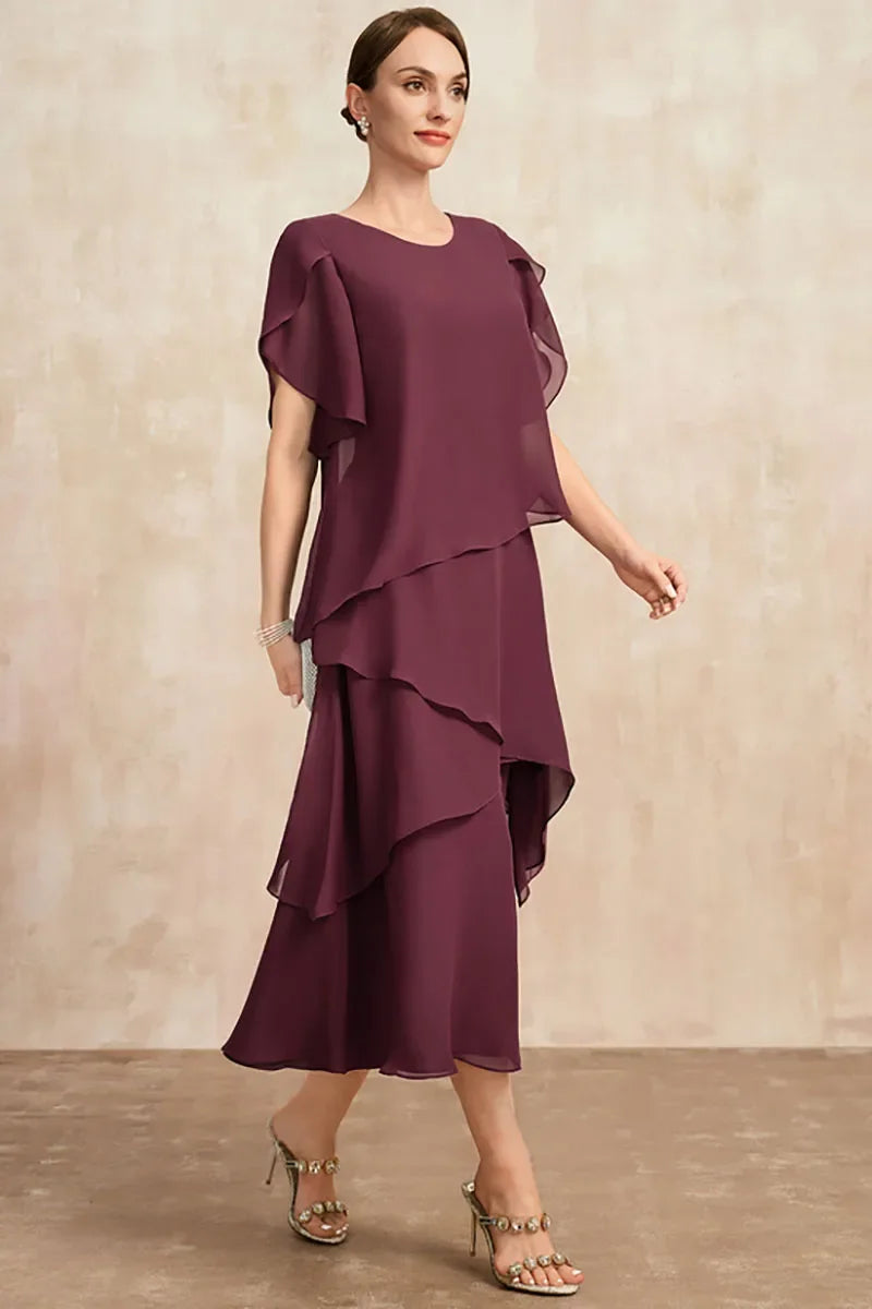 Henrietta | Tiered Chiffon Midi Dress with Sleeves
