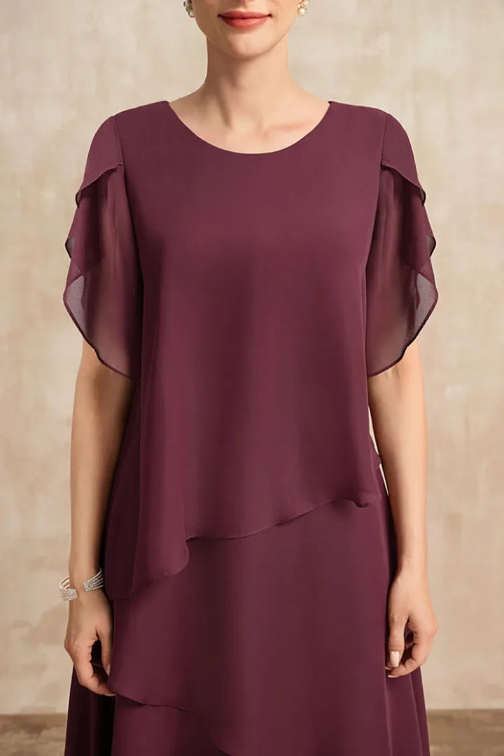 Henrietta | Tiered Chiffon Midi Dress with Sleeves