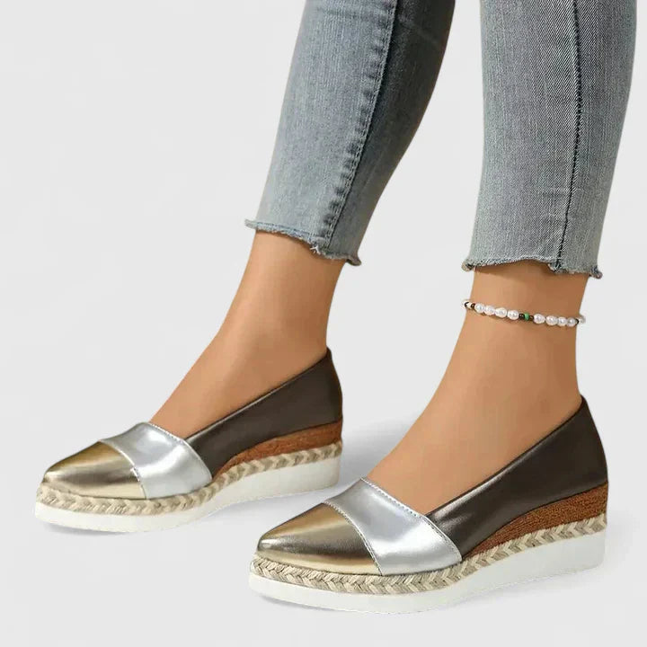 Jeannine | Metallic Espadrille Wedge Sandals Closed-Toe