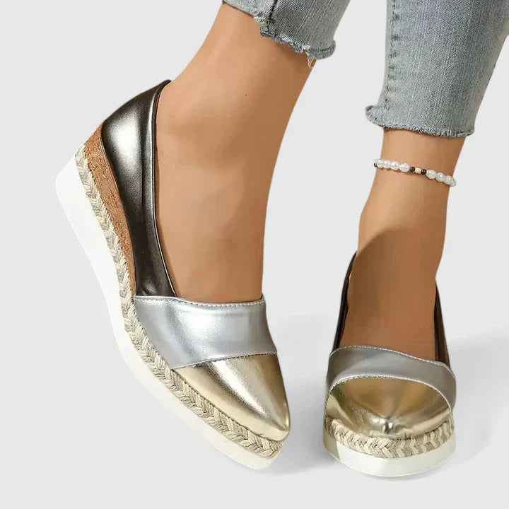 Jeannine | Metallic Espadrille Wedge Sandals Closed-Toe