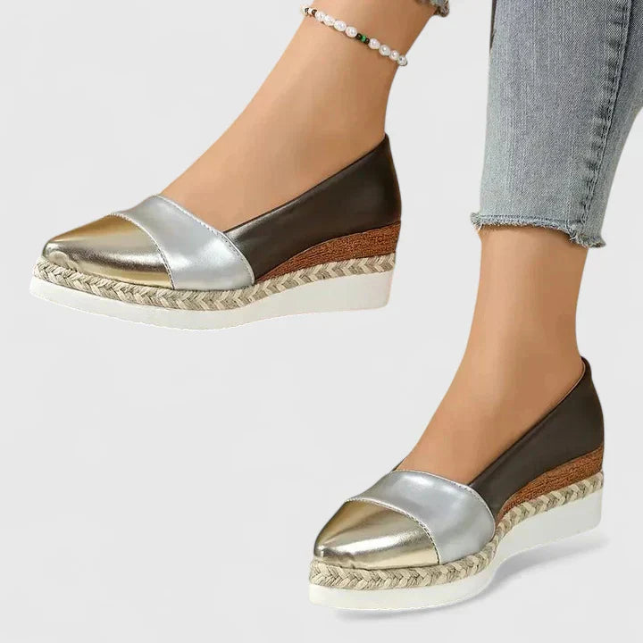 Jeannine | Metallic Espadrille Wedge Sandals Closed-Toe