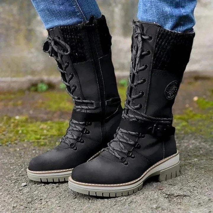Marinda | Knit Cuff Lace-Up Mid-Calf Boots