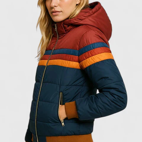 Erlinda | Striped Stand Collar Puffer Jacket with Zip