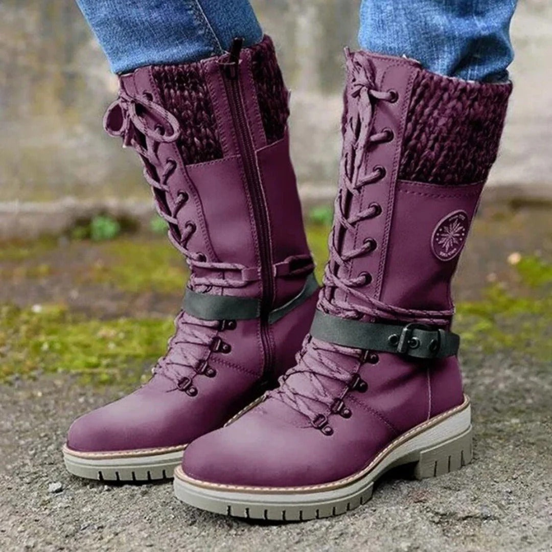 Marinda | Knit Cuff Lace-Up Mid-Calf Boots