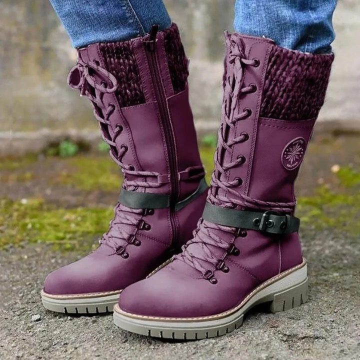 Marinda | Knit Cuff Lace-Up Mid-Calf Boots