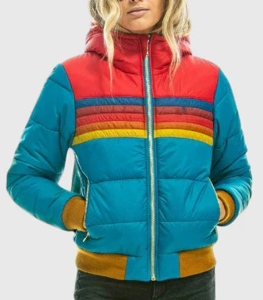 Erlinda | Striped Stand Collar Puffer Jacket with Zip