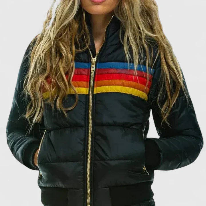 Erlinda | Striped Stand Collar Puffer Jacket with Zip