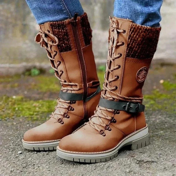 Marinda | Knit Cuff Lace-Up Mid-Calf Boots