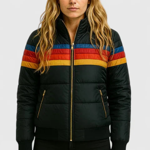 Erlinda | Striped Stand Collar Puffer Jacket with Zip