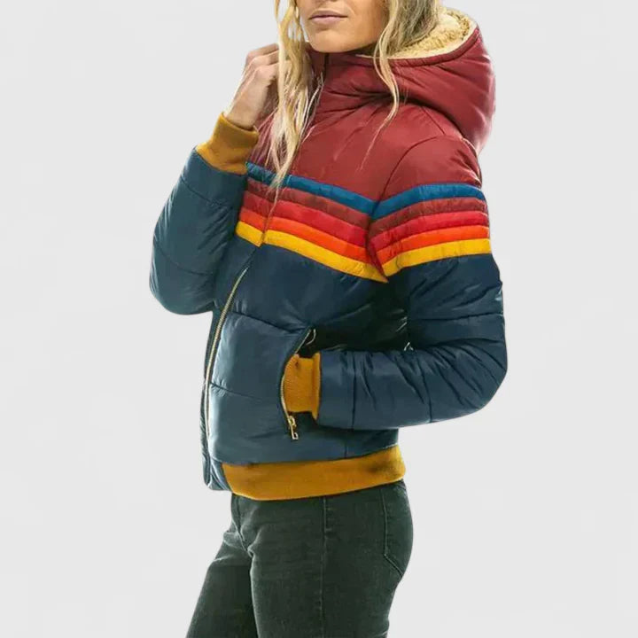 Erlinda | Striped Stand Collar Puffer Jacket with Zip