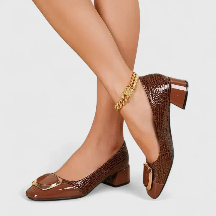 Zelma | Croc Embossed Block Heel Pumps