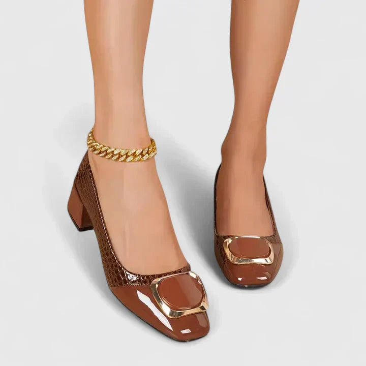 Zelma | Croc Embossed Block Heel Pumps