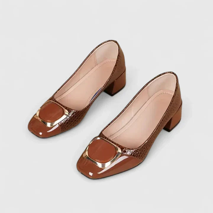 Zelma | Croc Embossed Block Heel Pumps