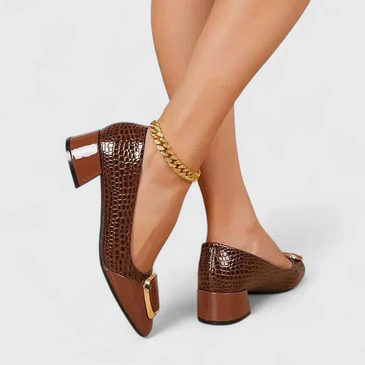 Zelma | Croc Embossed Block Heel Pumps