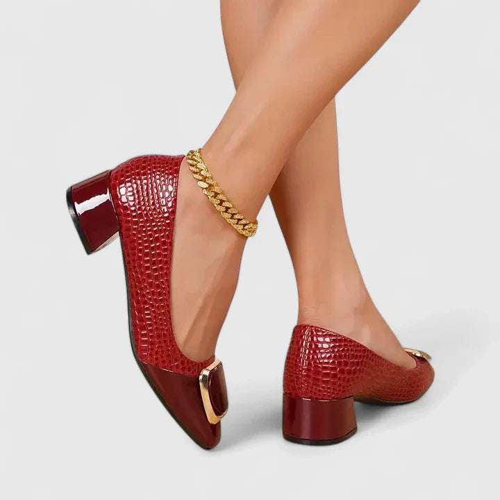 Zelma | Croc Embossed Block Heel Pumps