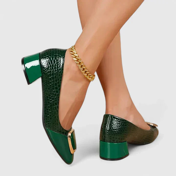 Zelma | Croc Embossed Block Heel Pumps