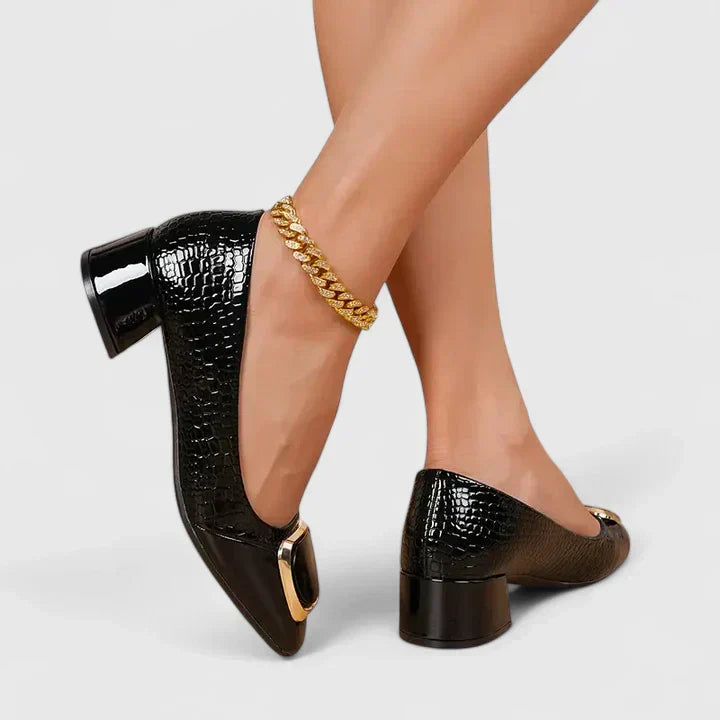 Zelma | Croc Embossed Block Heel Pumps