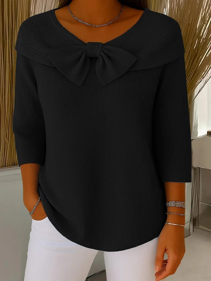 Laurie | Bow Detail Ribbed Knit Sweater