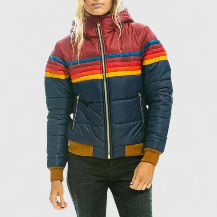 Erlinda | Striped Stand Collar Puffer Jacket with Zip