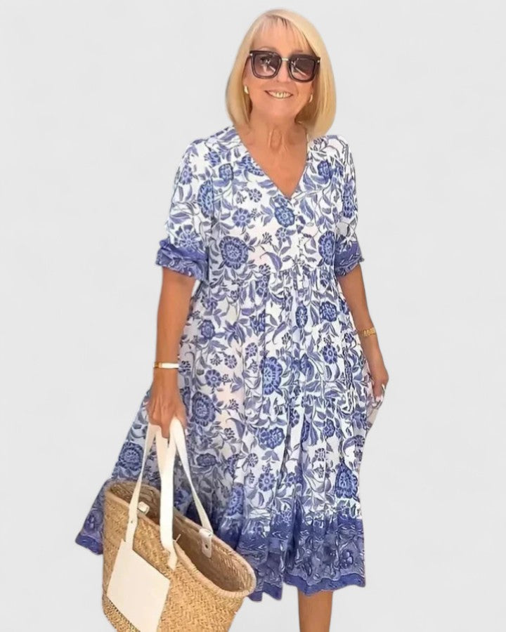 Marlena | Floral Print Midi Dress with V-Neck