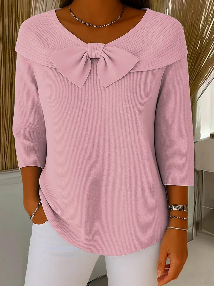 Lydia | Bow Neck Rib Knit Sweater Top