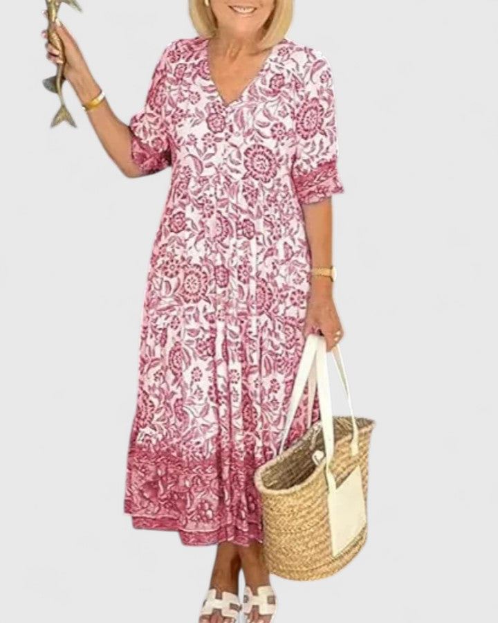 Marlena | Floral Print Midi Dress with V-Neck