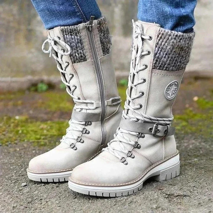 Marinda | Knit Cuff Lace-Up Mid-Calf Boots