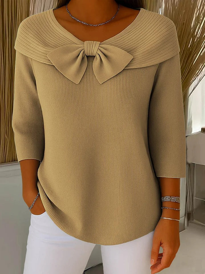 Lydia | Bow Neck Rib Knit Sweater Top