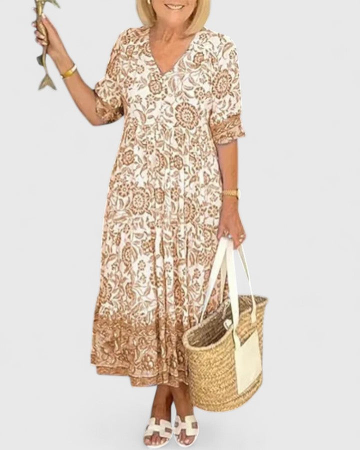 Marlena | Floral Print Midi Dress with V-Neck