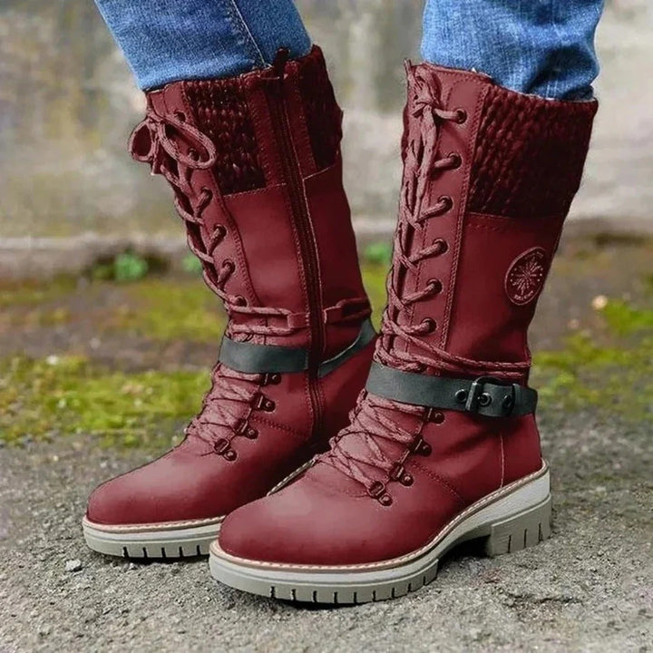 Marinda | Knit Cuff Lace-Up Mid-Calf Boots