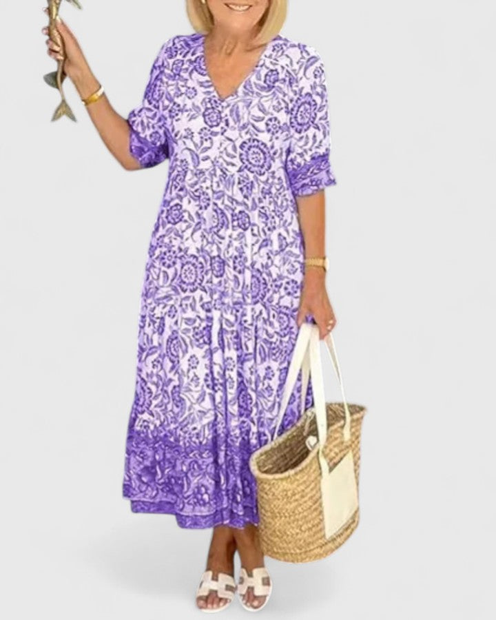 Marlena | Floral Print Midi Dress with V-Neck