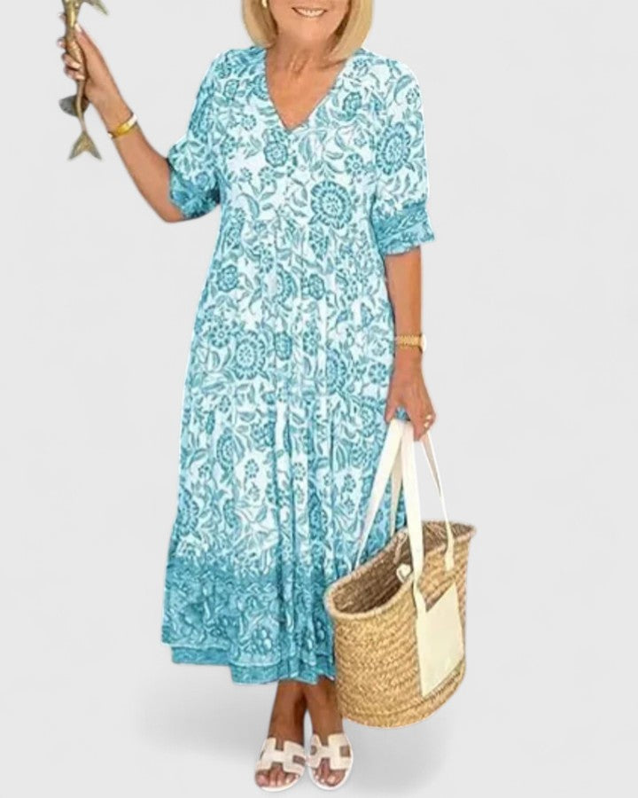 Marlena | Floral Print Midi Dress with V-Neck