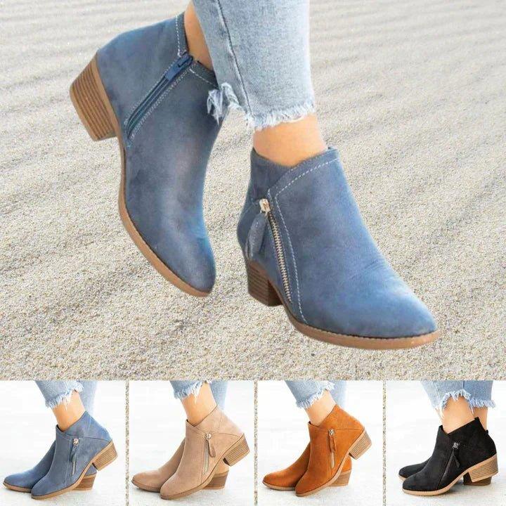 Sina | Ankle Boots with Block Heel Side Zip
