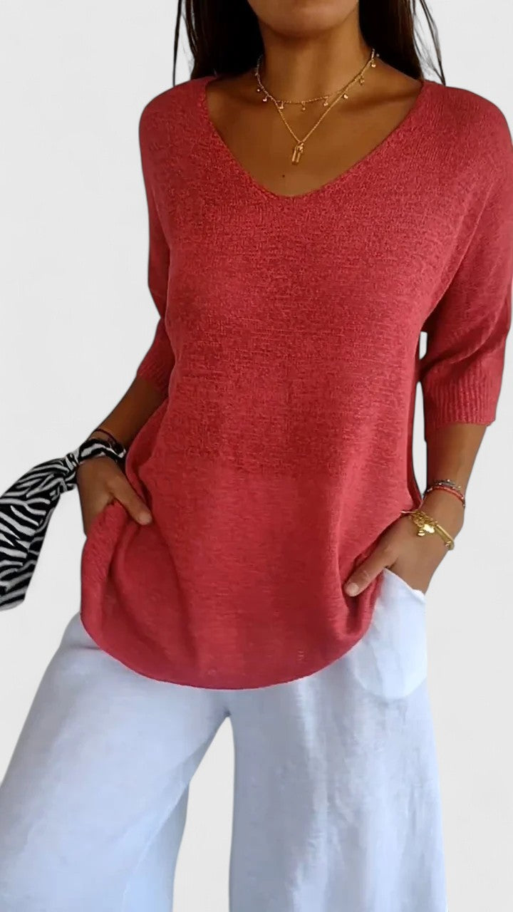 Eleonora | V-Neck 3/4 Sleeve Tunic Top