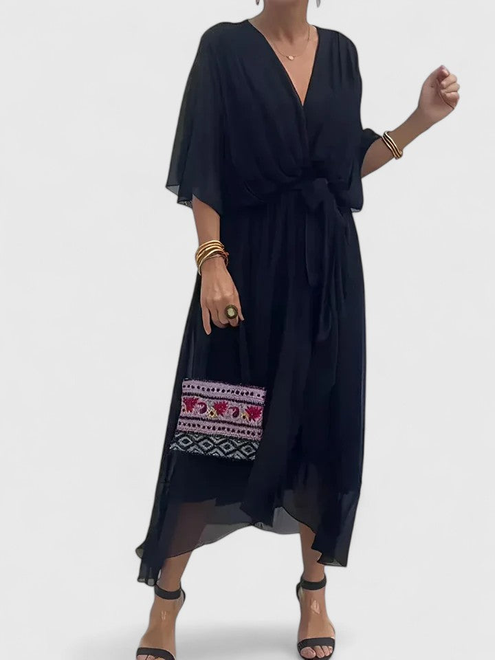 Cleopatraevia | V-Neck Flowy Empire Waist Maxi Dress