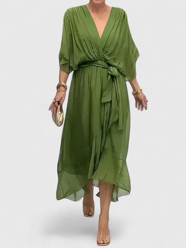 Cleopatraevia | V-Neck Flowy Empire Waist Maxi Dress
