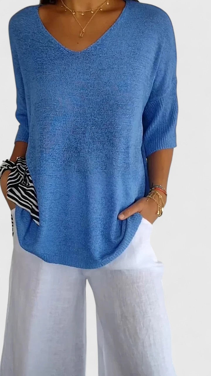 Eleonora | V-Neck 3/4 Sleeve Tunic Top