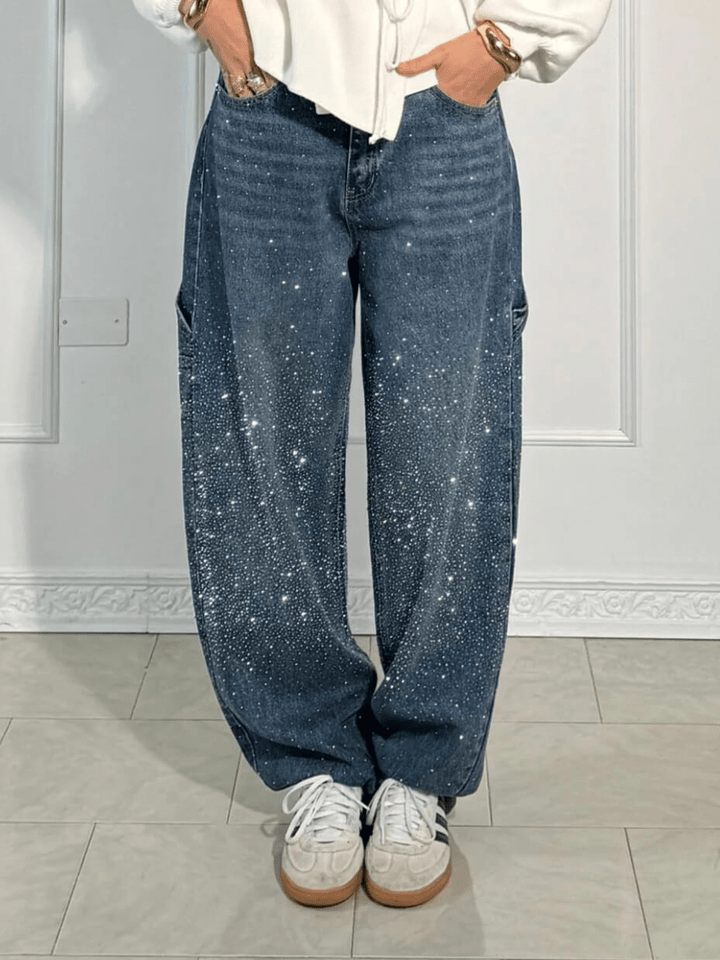 Indira | Blue Glitter Wide Leg Jeans Baggy Fit