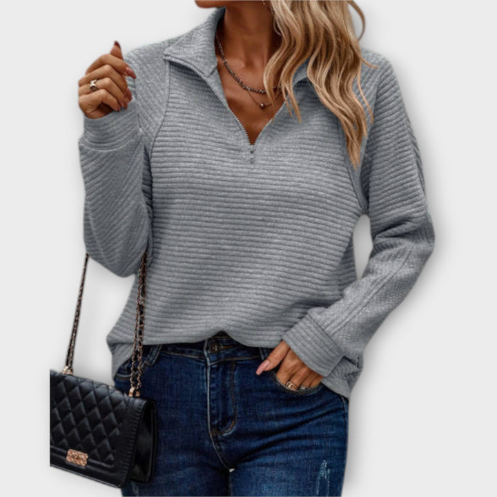 Layla | Ribbed Quarter Zip Sweater with Stand Collar