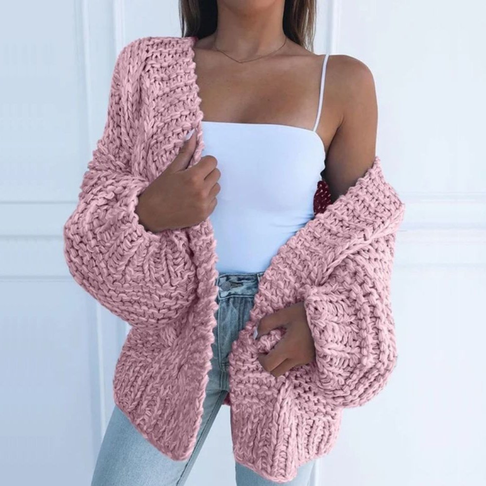 Romaine | Chunky Knit Cardigan with Balloon Sleeves