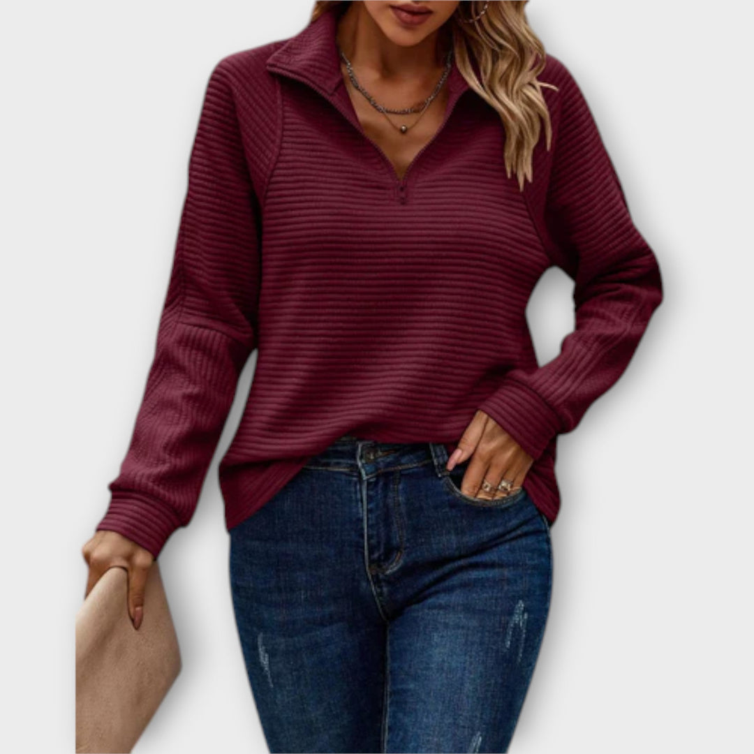Layla | Ribbed Quarter Zip Sweater with Stand Collar