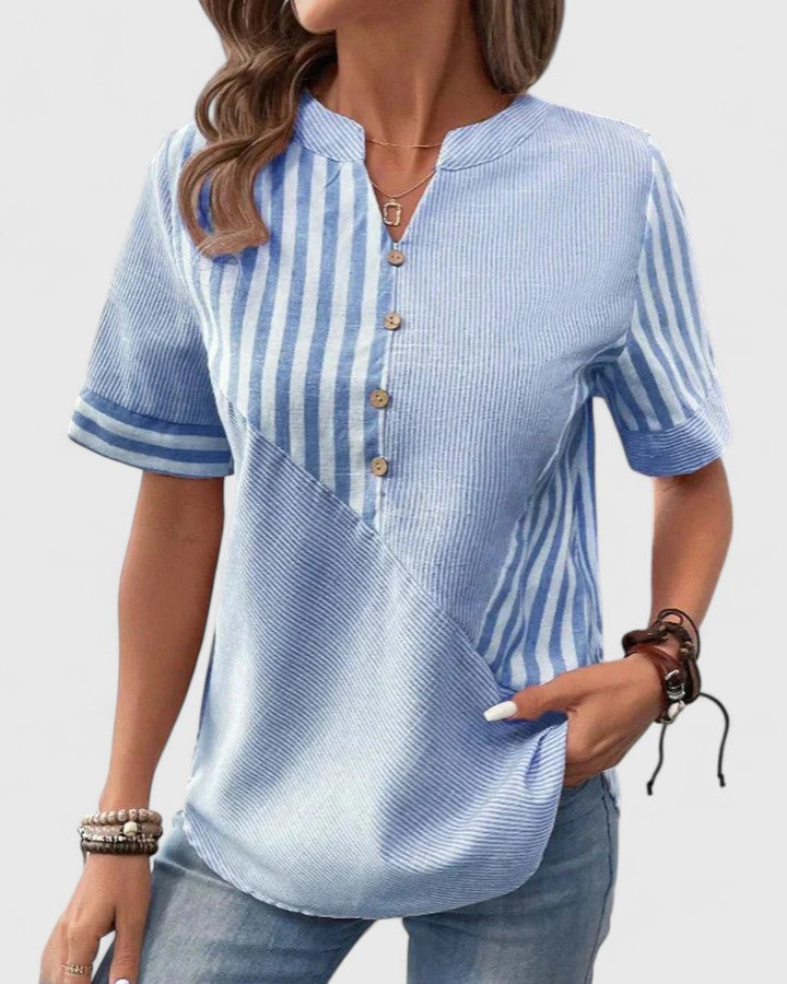 Averie | Striped Button-Up Blouse with Short Sleeves