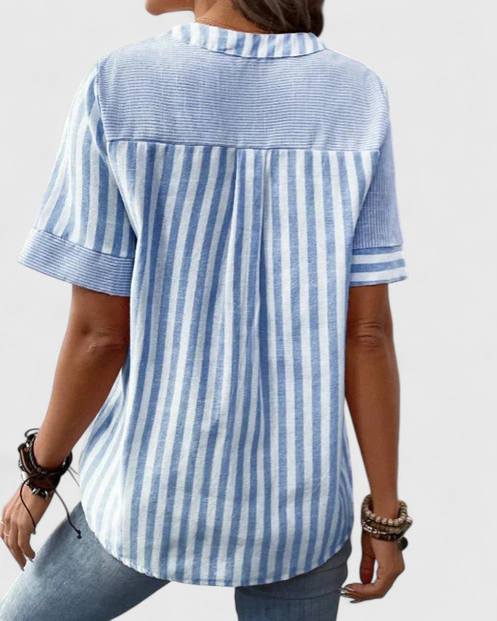 Averie | Striped Button-Up Blouse with Short Sleeves