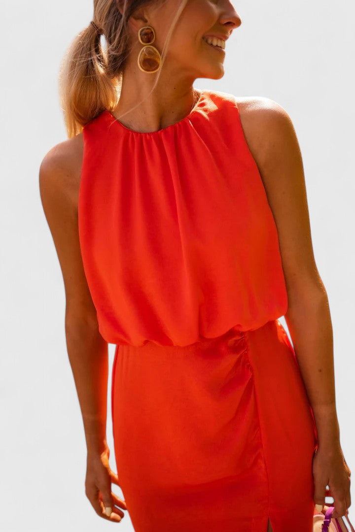 Brigitte | Sleeveless High Neck Midi Dress