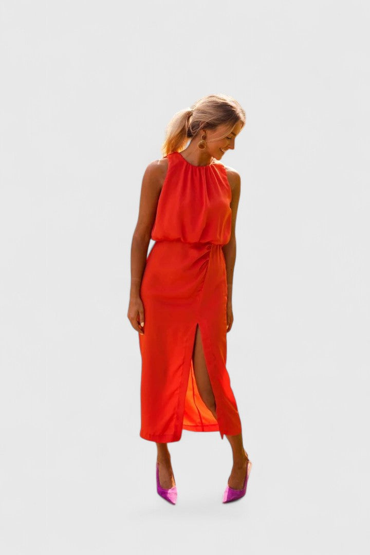 Brigitte | Sleeveless High Neck Midi Dress