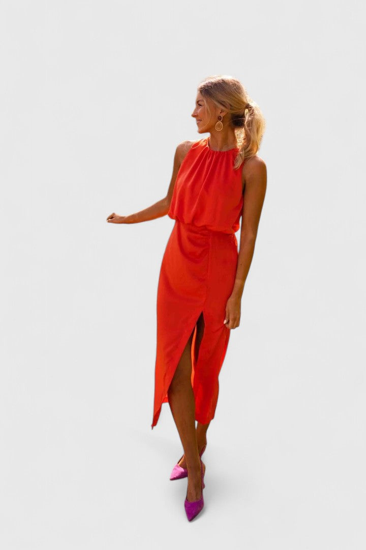 Brigitte | Sleeveless High Neck Midi Dress