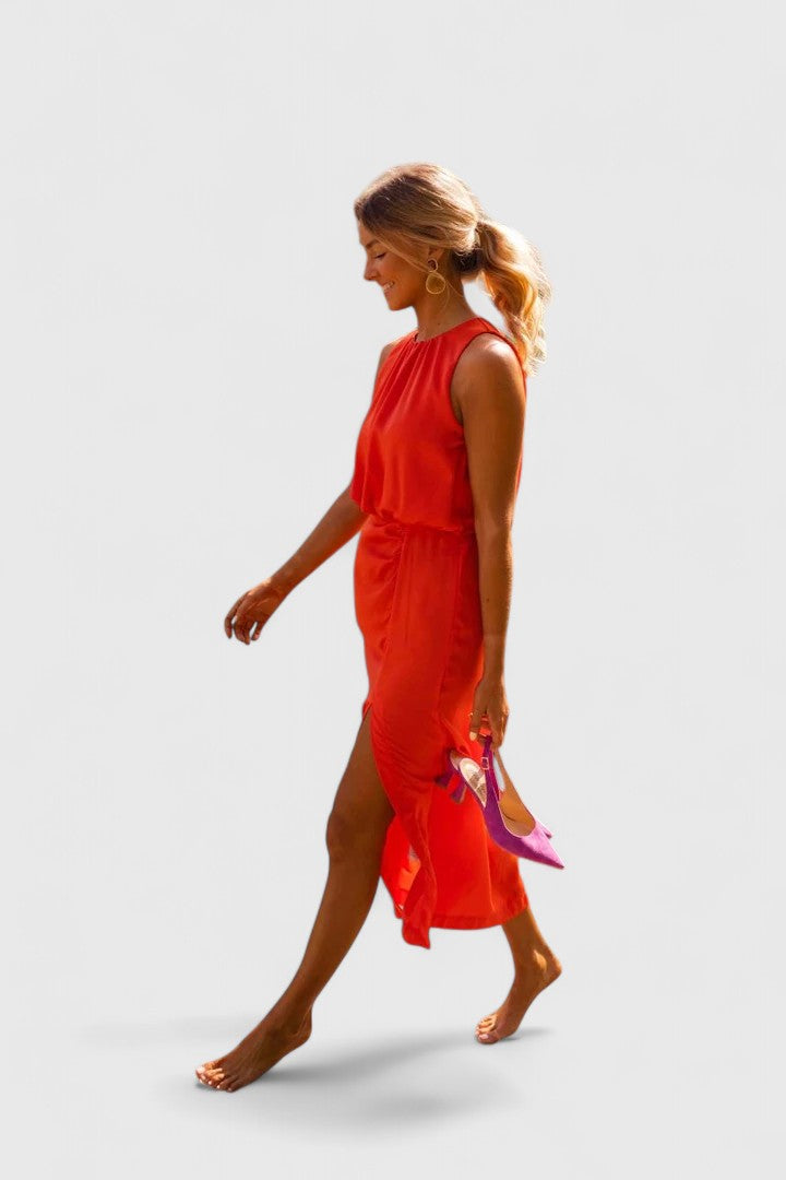 Brigitte | Sleeveless High Neck Midi Dress