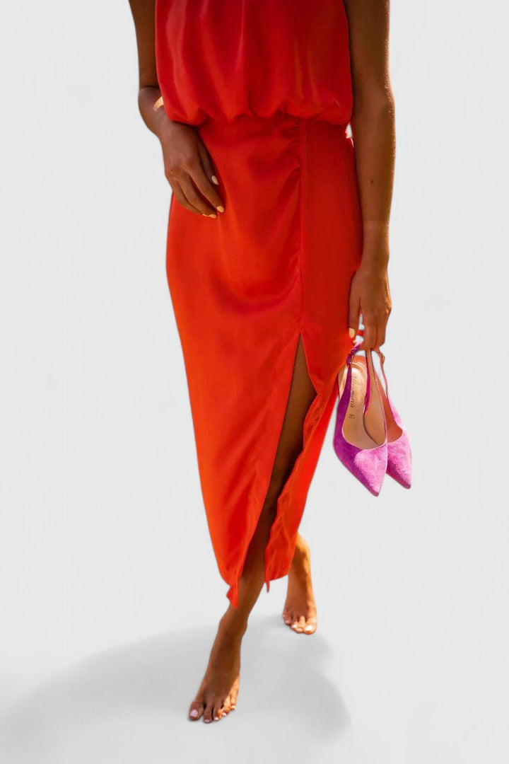 Brigitte | Sleeveless High Neck Midi Dress